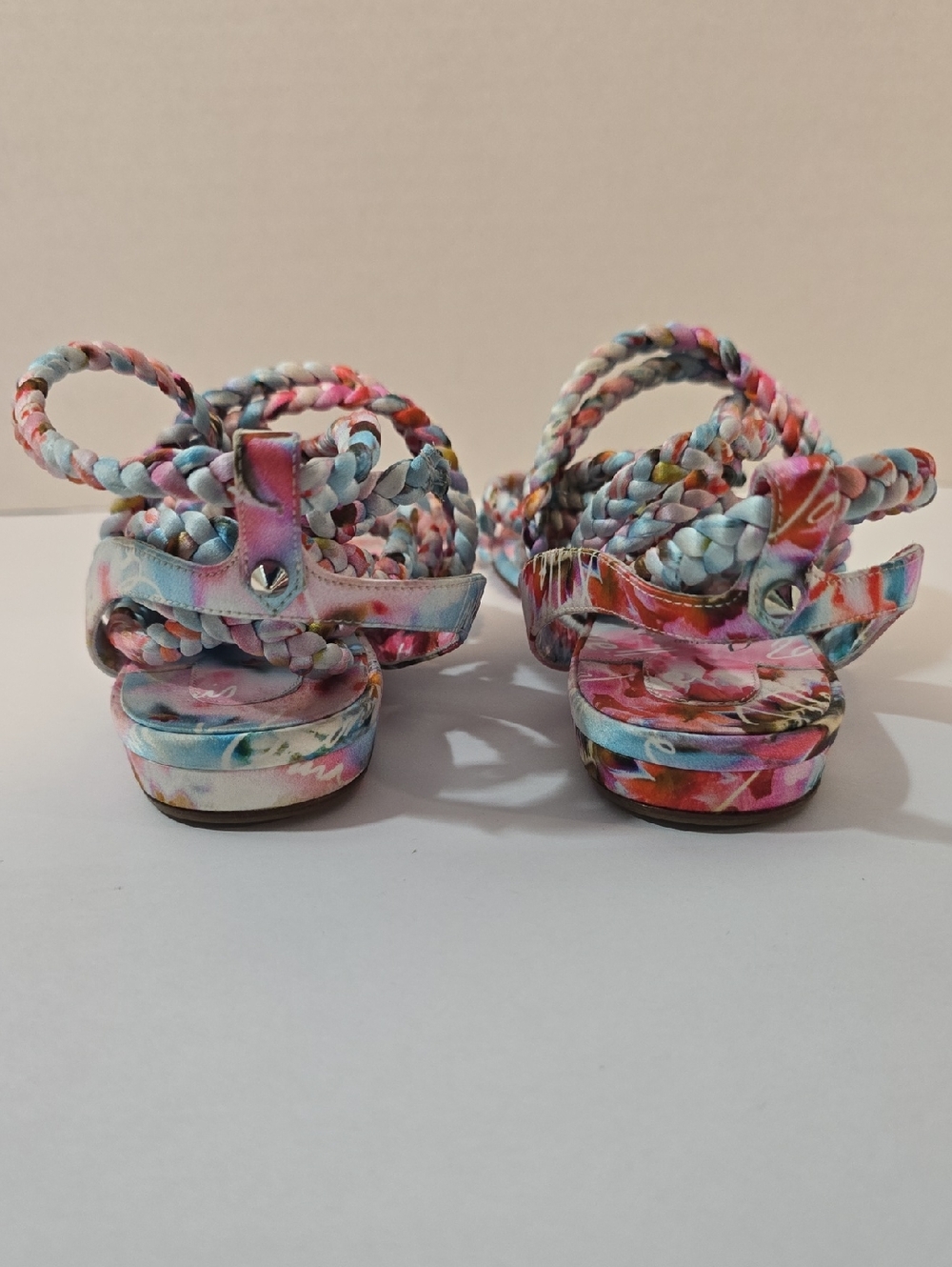 CHRISTIAN LOUBOUTIN MARYAM Multicolor Satin Braided Lace Up Sandals - Picture 6 of 16